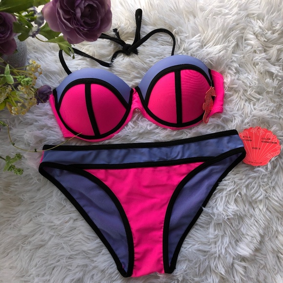 Coral Tropics 2 Piece Bikini Pink/Purple.  Size Small - Picture 1 of 11